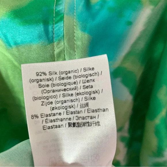 GANNI Silk Stretch Satin Ruched Mini Dress Lily Green Size 34 or US XS NWT - Picture 9 of 12